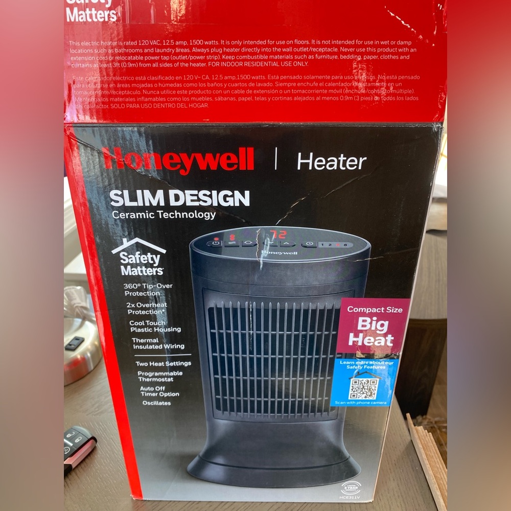 New Honeywell Slim Design Ceramic Heater - Black